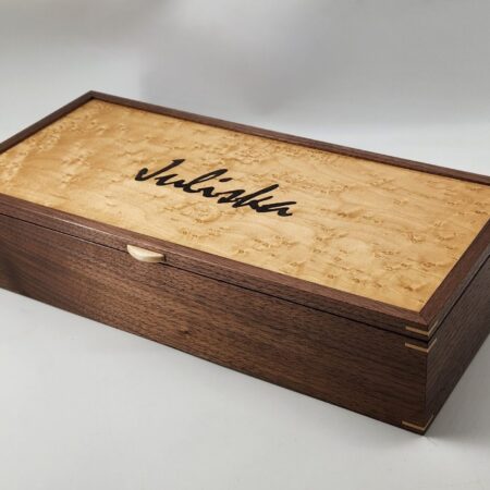 Personalized Large Walnut and Birdseye Maple Veneered Lid with 3 compartments 17"L x 8W x 3.5H