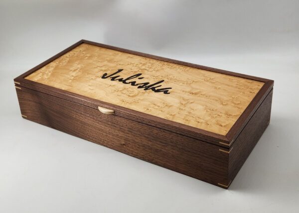 Personalized Large Walnut and Birdseye Maple Veneered Lid with 3 compartments 17"L x 8W x 3.5H