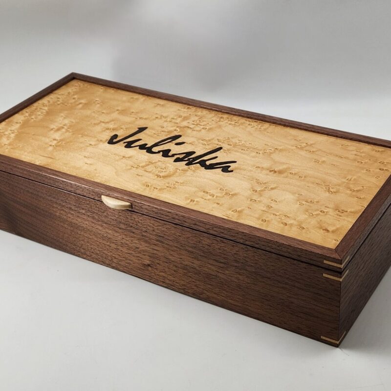 Personalized Large Walnut and Birdseye Maple Veneered Lid with 3 compartments 17"L x 8W x 3.5H
