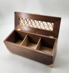 Walnut Tea Box with Kumiko Pattern on the Lid with 4 compartments.