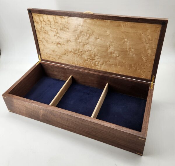 Personalized Large Walnut and Birdseye Maple Veneered Lid with 3 compartments 17"L x 8W x 3.5H