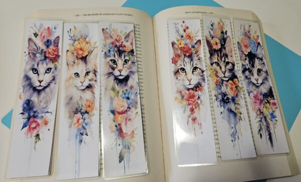 Set of 6 Water Colour Floral Cats Bookmarks for book lovers