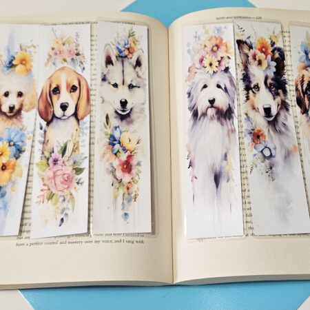 Set of 6 Water Colour Floral Dogs Bookmarks for book lovers, part 2