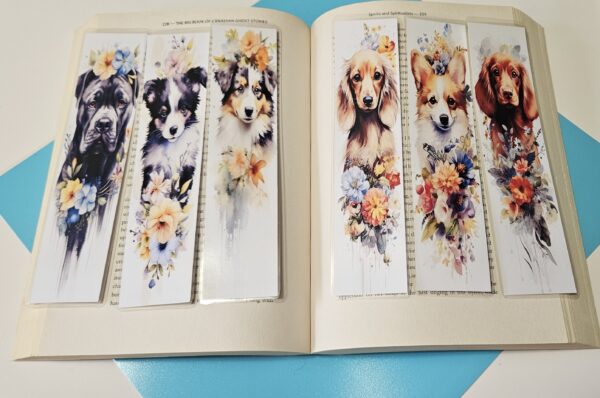 Set of 6 Water Colour Floral Dogs Bookmarks for book lovers, part 1