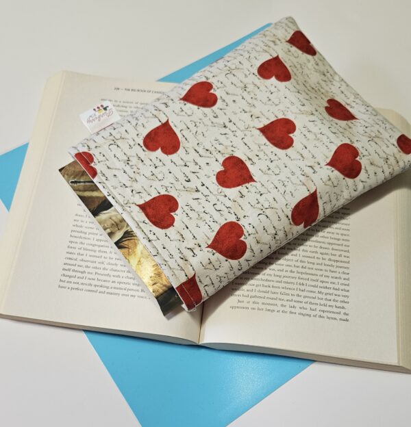 Romantic Hearts and Letter Book Sleeve for book lovers