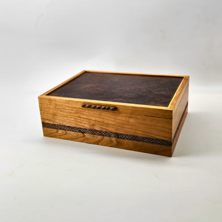 Cherry and Walnut Burl Keepsake Box with an Engraved Celtic Knot 12L x 9W x 4H