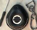 Black and white Premium Leather Harley Davidson Key Fob Case with white stitching