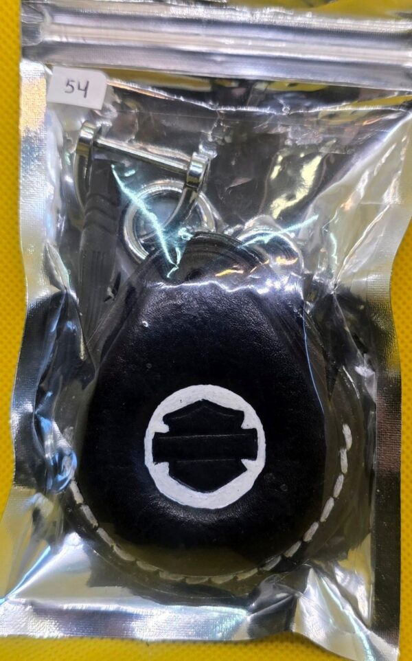 Black and white Premium Leather Harley Davidson Key Fob Case with white stitching