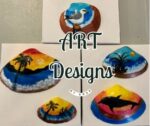 Hand-painted Seashell Two Palm Trees (Small 1.5" x 3", Medium, and Large)