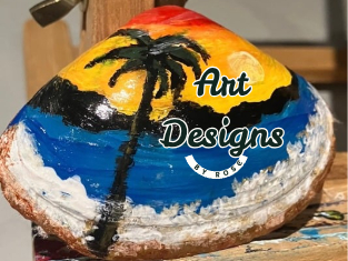 Hand-painted Seashell One Palm Tree (Small 1.5" x 3", Medium, and Large)