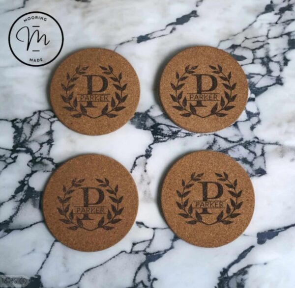 Wreath Monogram Cork Coasters