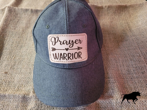 Mens adjustable hat w/ Prayer Warrior leather badge