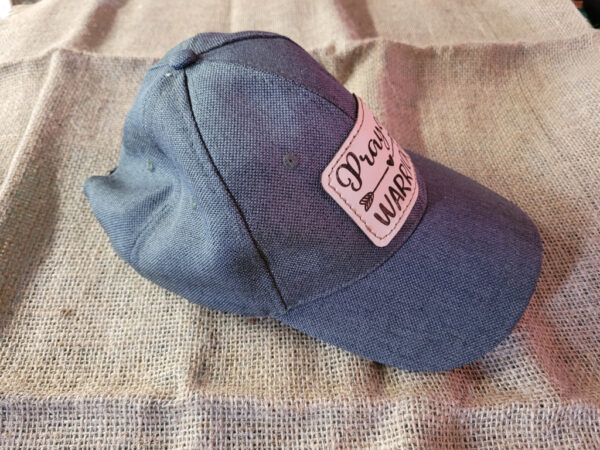 Mens adjustable hat w/ Prayer Warrior leather badge