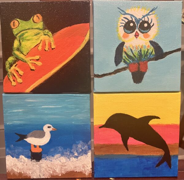 Owl 4 x 4 inch Mini Acrylic Painting