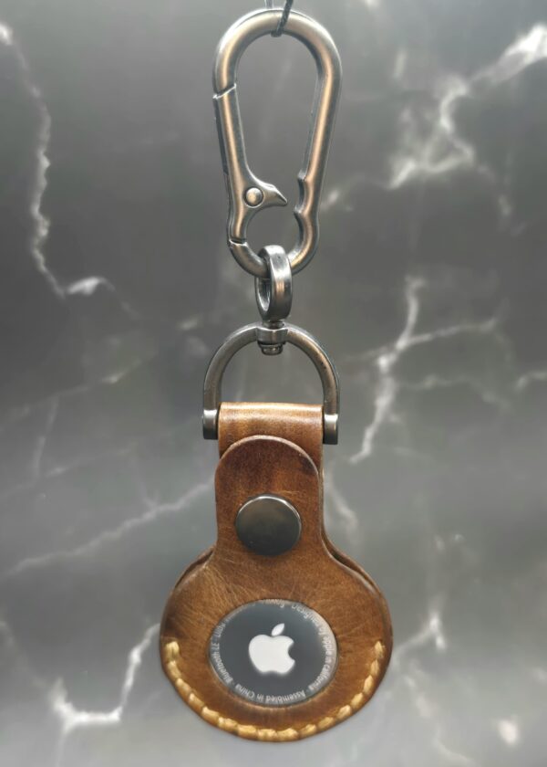 Brown Apple Air Tag Holder with Mountain Scene Handcrafted from Premium Quality Veg-Tanned Leather