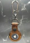 Brown Apple Air Tag Holder with Mountain Scene Handcrafted from Premium Quality Veg-Tanned Leather