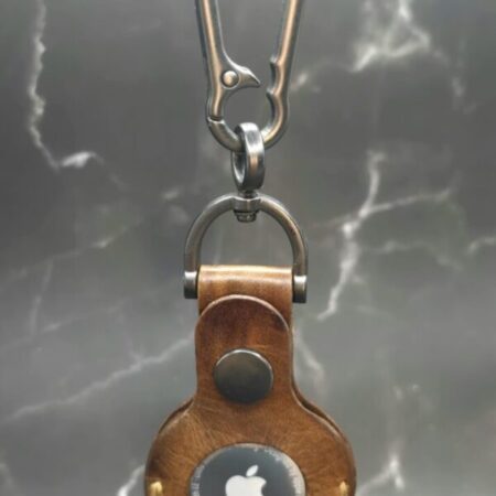Brown leather Apple air case on keychain