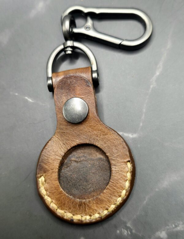 Brown Apple Air Tag Holder with Mountain Scene Handcrafted from Premium Quality Veg-Tanned Leather