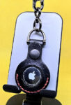 Apple AirTag Holder with Debossed Guns and Red Stitching Handcrafted from Premium Quality Veg-Tanned Leather