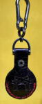 Apple AirTag Holder with Debossed Guns and Red Stitching Handcrafted from Premium Quality Veg-Tanned Leather