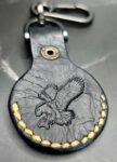 Apple AirTag Holder with Debossed Eagle and Orange Stitching Handcrafted from Premium Quality Veg-Tanned Leather