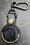 Apple AirTag Holder with Debossed Eagle and Orange Stitching Handcrafted from Premium Quality Veg-Tanned Leather