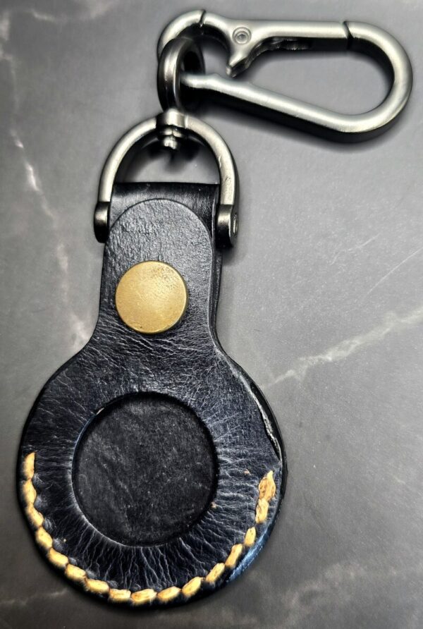 Apple AirTag Holder with Debossed Eagle and Orange Stitching Handcrafted from Premium Quality Veg-Tanned Leather