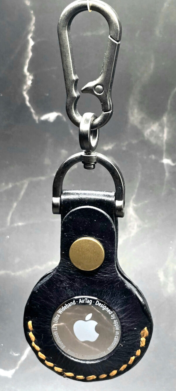 Apple AirTag Holder with Debossed Eagle and Orange Stitching Handcrafted from Premium Quality Veg-Tanned Leather