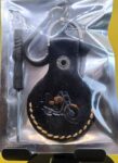 Apple AirTag Holder with Orange Motorcycle and stitching Handcrafted from Premium Quality Veg-Tanned Leather