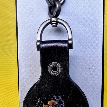 Apple AirTag Holder with Orange Motorcycle and stitching Handcrafted from Premium Quality Veg-Tanned Leather
