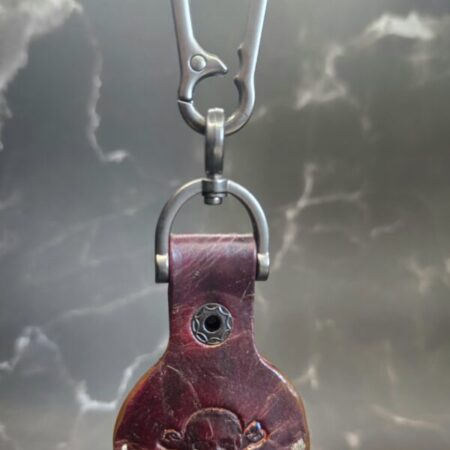 Burgundy-Brown Apple Air Tag Holder with Mountain Scene Handcrafted from Premium Quality Veg-Tanned Leather