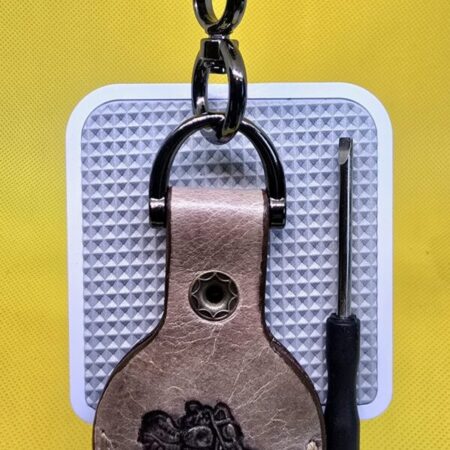 Brown Apple Air Tag Holder with Motorcycle Handcrafted from Premium Quality Veg-Tanned Leather