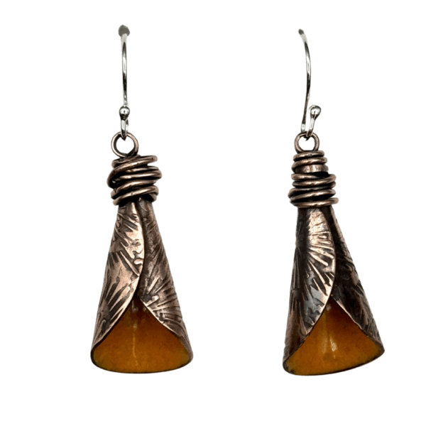 Marigold Calla Lily Earrings - Copper & Enamel Floral Dangles