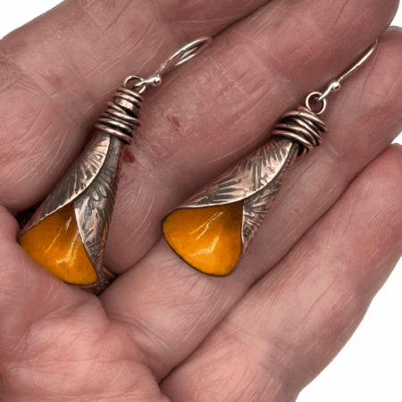 Marigold Calla Lily Earrings - Copper & Enamel Floral Dangles