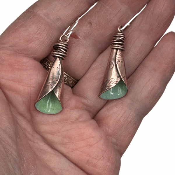 Robins Egg Blue Calla Lily Earrings - Copper & Enamel Floral Dangles