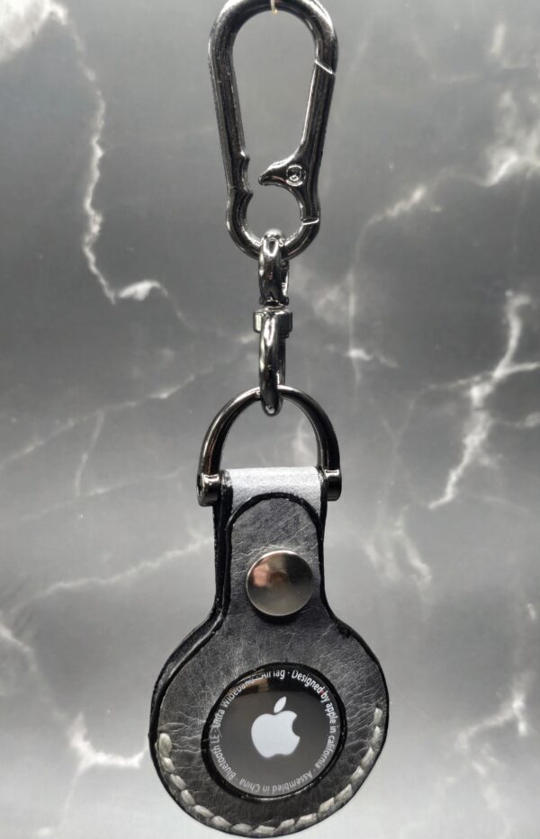 Charcoal Gray Apple Air Tag Holder with Skull and Crossbones Handcrafted from Premium Quality Veg-Tanned Leather