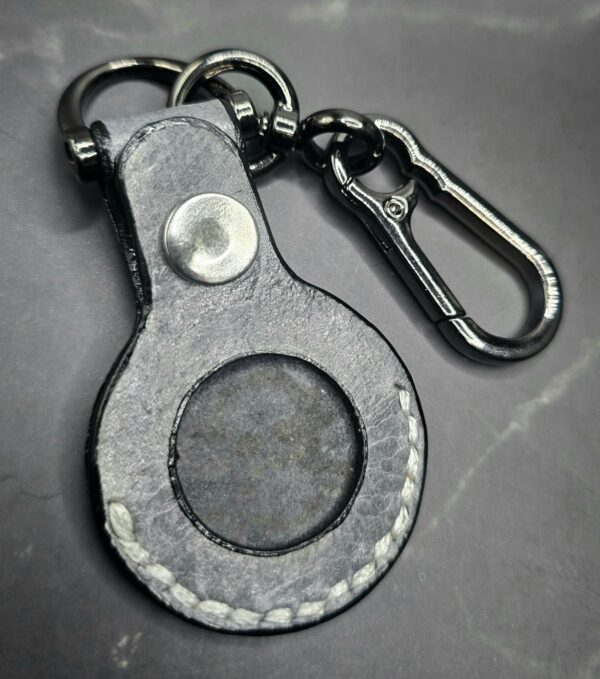 Charcoal Gray Apple Air Tag Holder with Skull and Crossbones Handcrafted from Premium Quality Veg-Tanned Leather