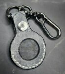 Charcoal Gray Apple Air Tag Holder with Skull and Crossbones Handcrafted from Premium Quality Veg-Tanned Leather