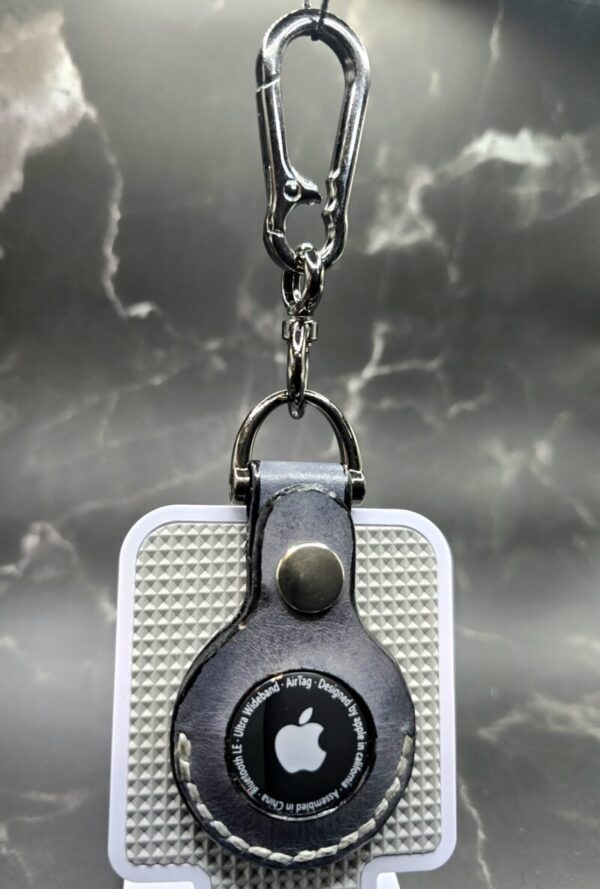 Charcoal Gray Guns Stamped Apple AirTag Holder Handcrafted from Premium Quality Veg-Tanned Leather