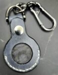Charcoal Gray Guns Stamped Apple AirTag Holder Handcrafted from Premium Quality Veg-Tanned Leather