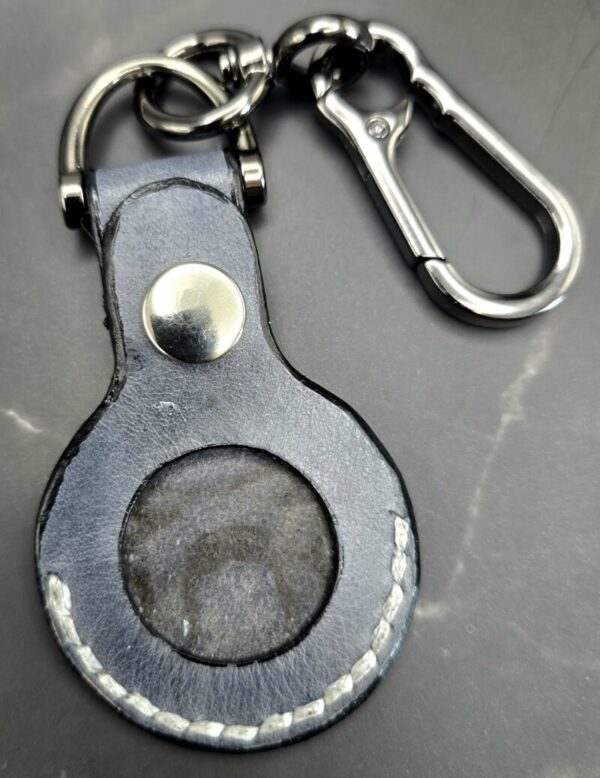 Charcoal Gray Guns Stamped Apple AirTag Holder Handcrafted from Premium Quality Veg-Tanned Leather
