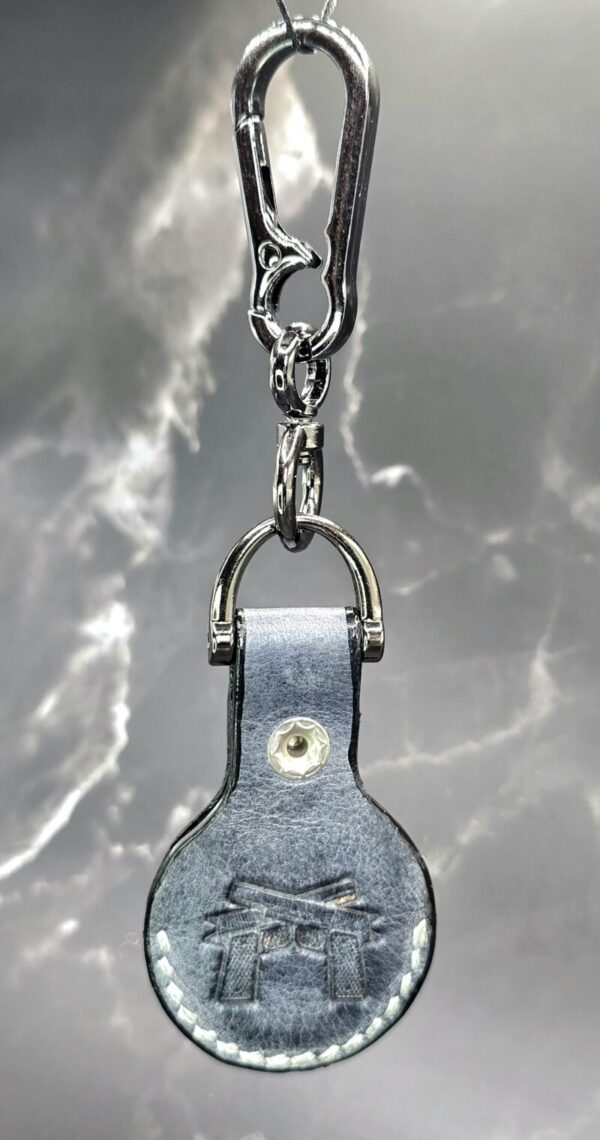 Charcoal Gray Guns Stamped Apple AirTag Holder Handcrafted from Premium Quality Veg-Tanned Leather