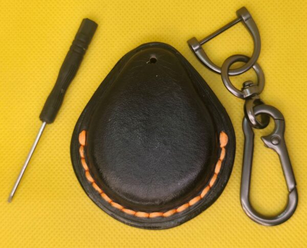 Black Premium Veg-tan Leather Harley Davidson Key Fob Case with Orange Stitching