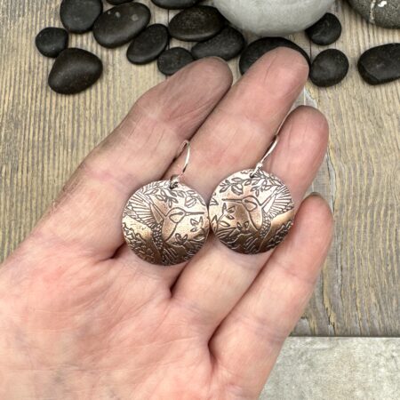 Hummingbird Round copper earrings