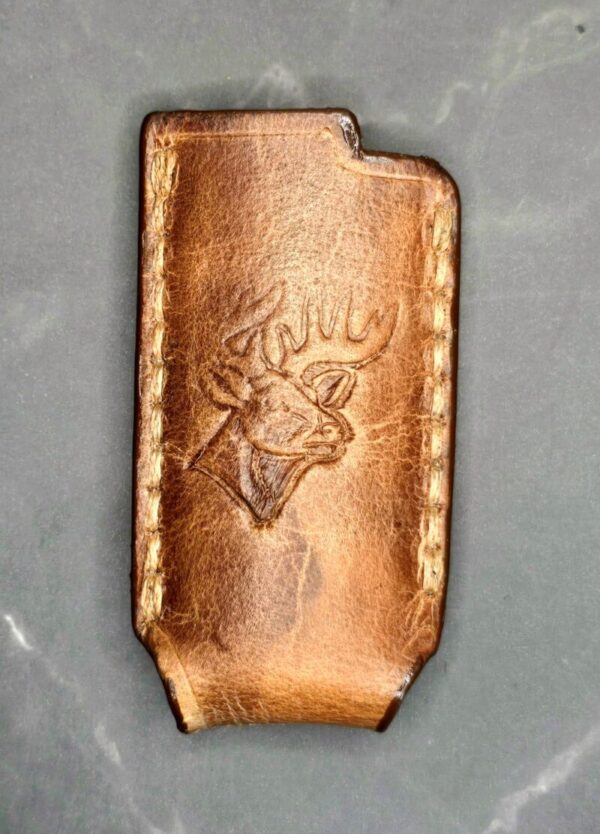 Bic Lighter Holder with Debossed Deer Handcrafted from Premium Veg-Tanned Leather