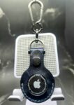 Navy Motorcycle stamped Apple AirTag Holder Handcrafted from Premium Quality Veg-Tanned Leather