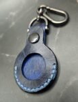 Navy Motorcycle stamped Apple AirTag Holder Handcrafted from Premium Quality Veg-Tanned Leather