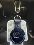 Navy Motorcycle stamped Apple AirTag Holder Handcrafted from Premium Quality Veg-Tanned Leather