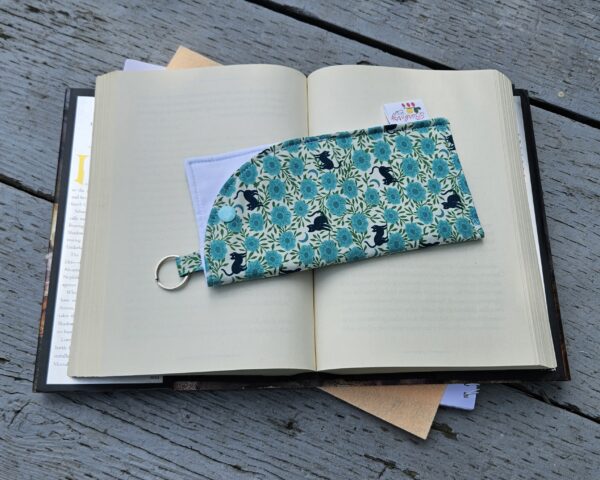 "Blue Night Florals and Cats" Sunglasses and Eyeglasses Fabric Cases with keychain loop
