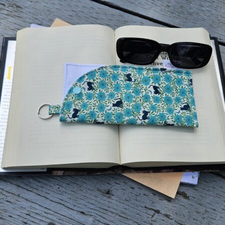 "Blue Night Florals and Cats" Sunglasses and Eyeglasses Fabric Cases with keychain loop